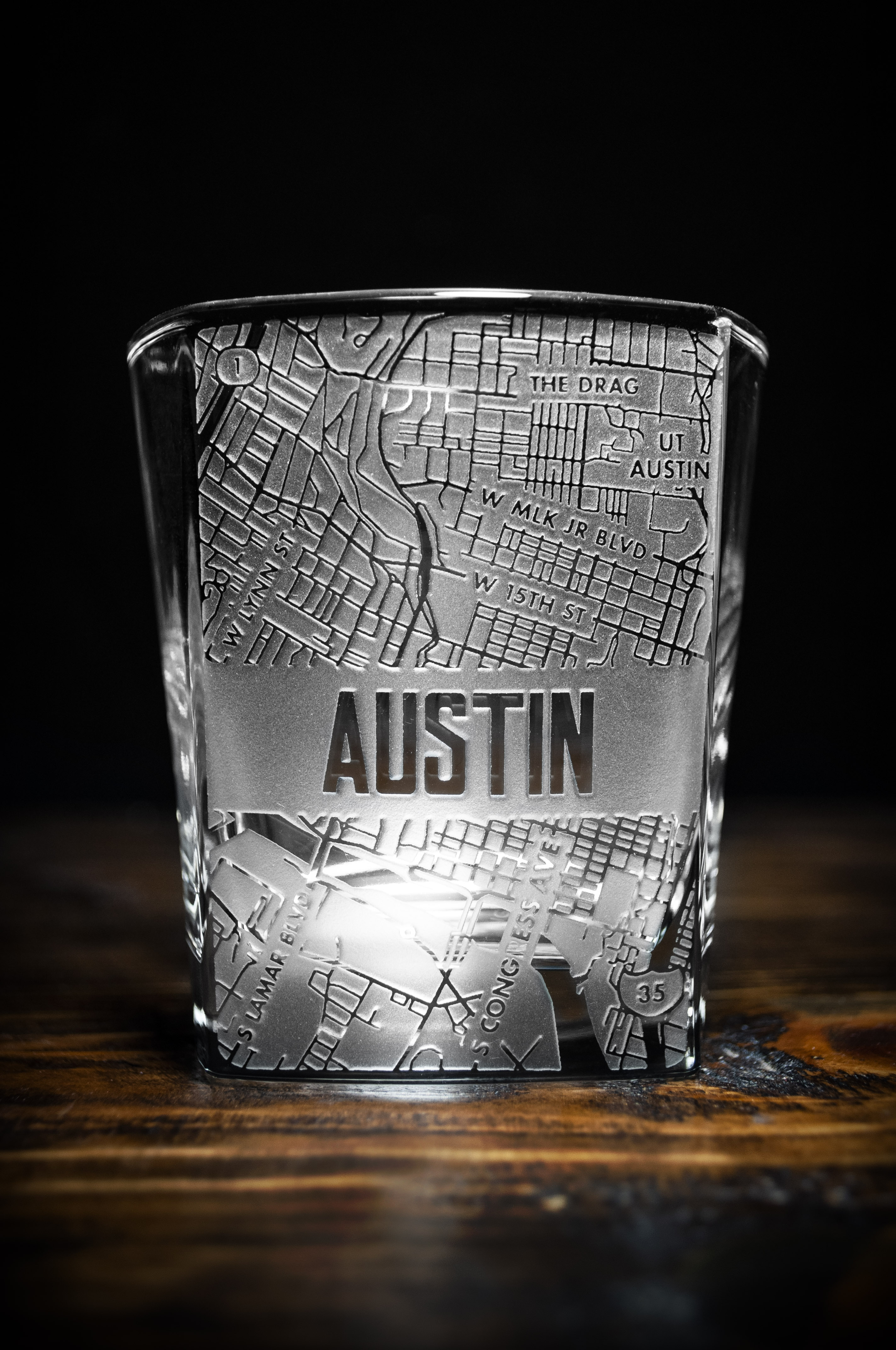 Austin Map Square Rocks Glass
