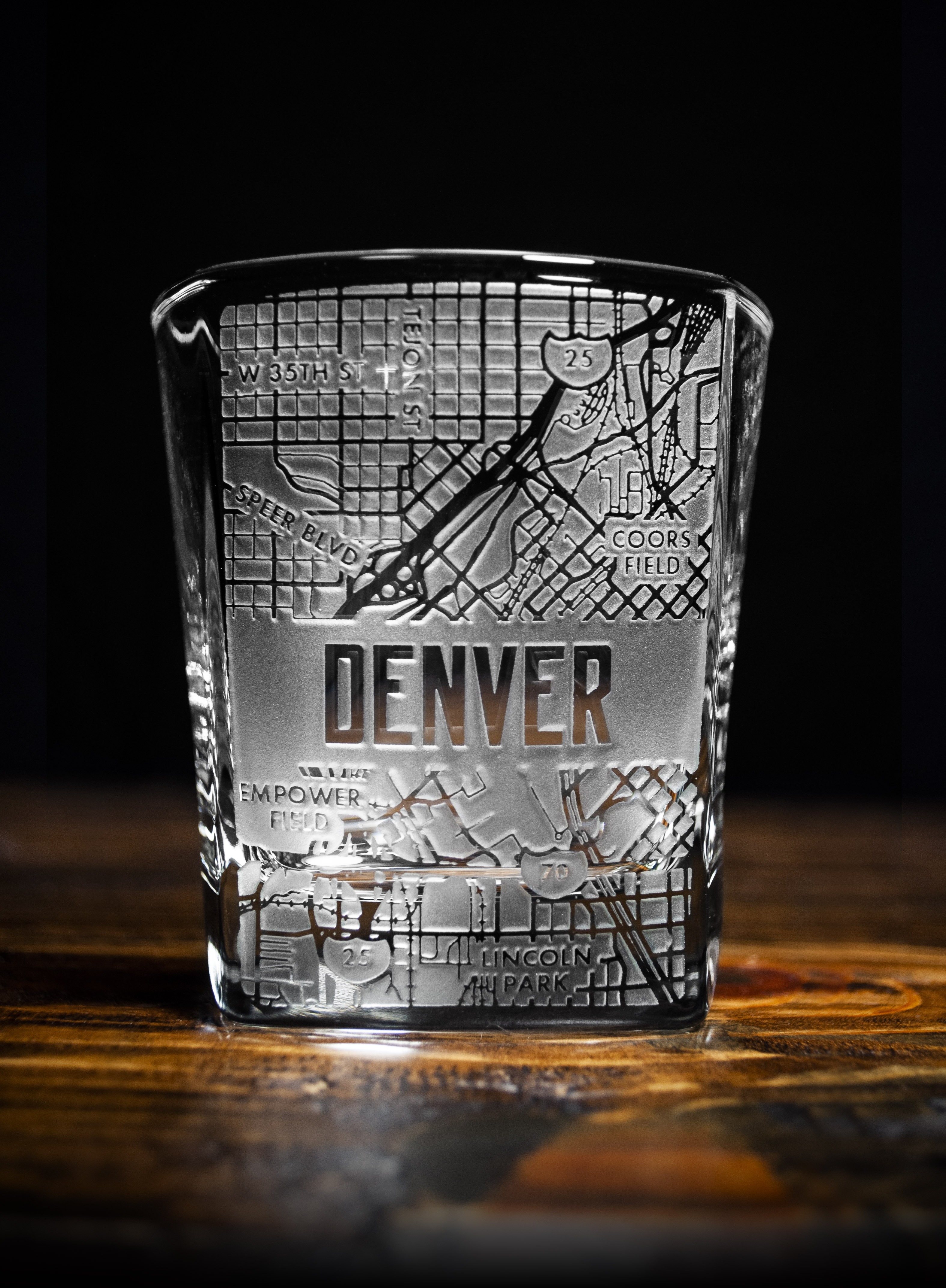 Denver Map Square Rocks Glass