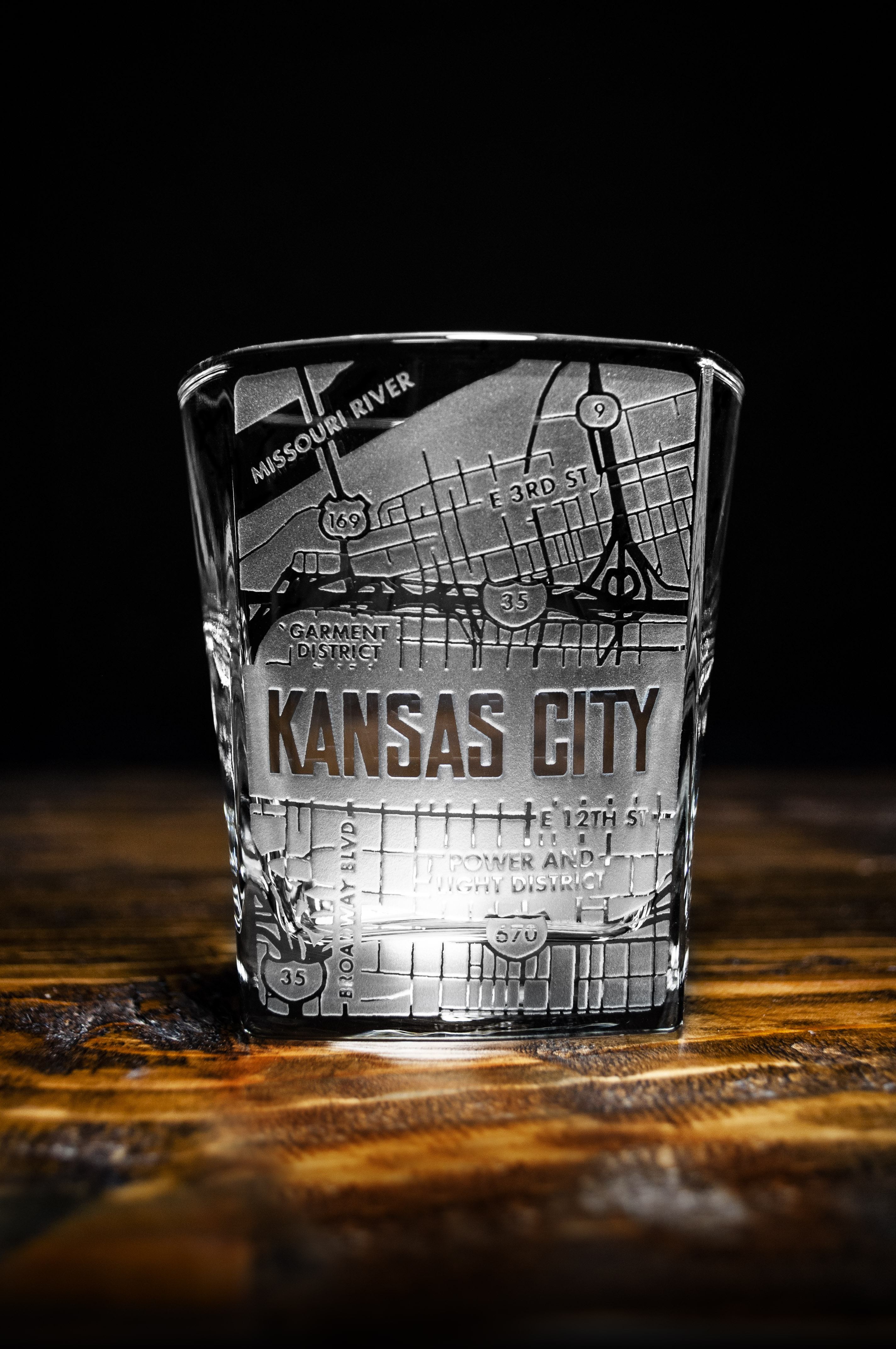 Kansas City Map Square Rocks Glass