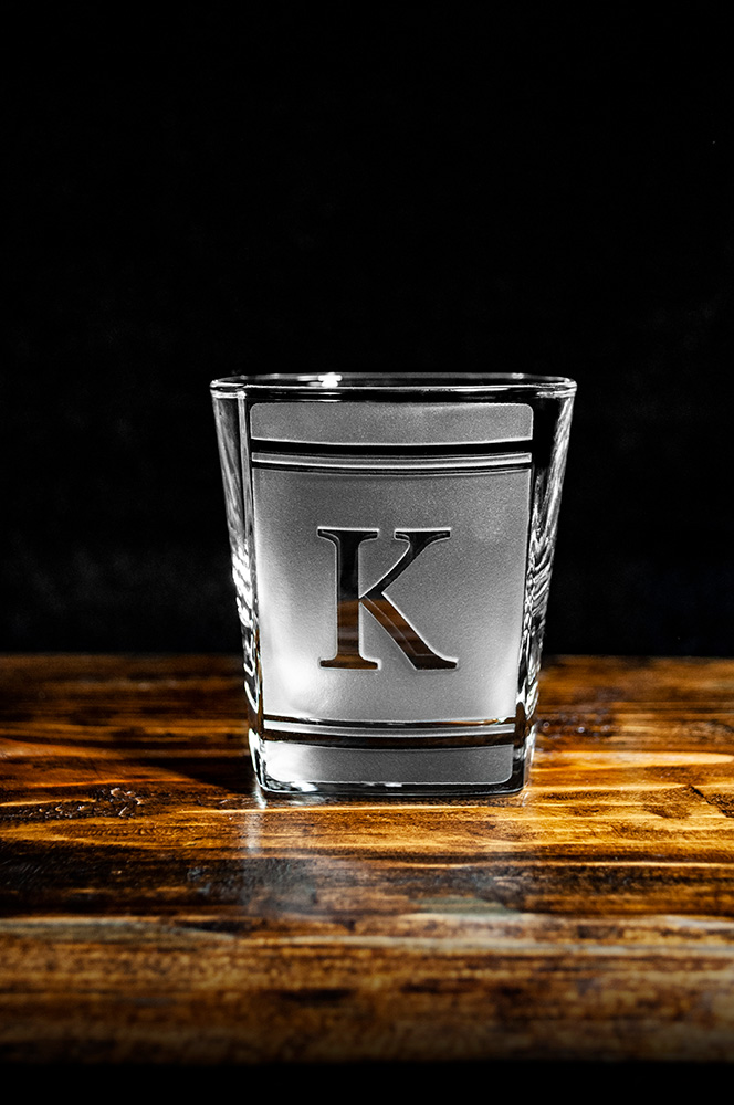 Square Rock Glass : Single Letter Monogram Reverse Etch