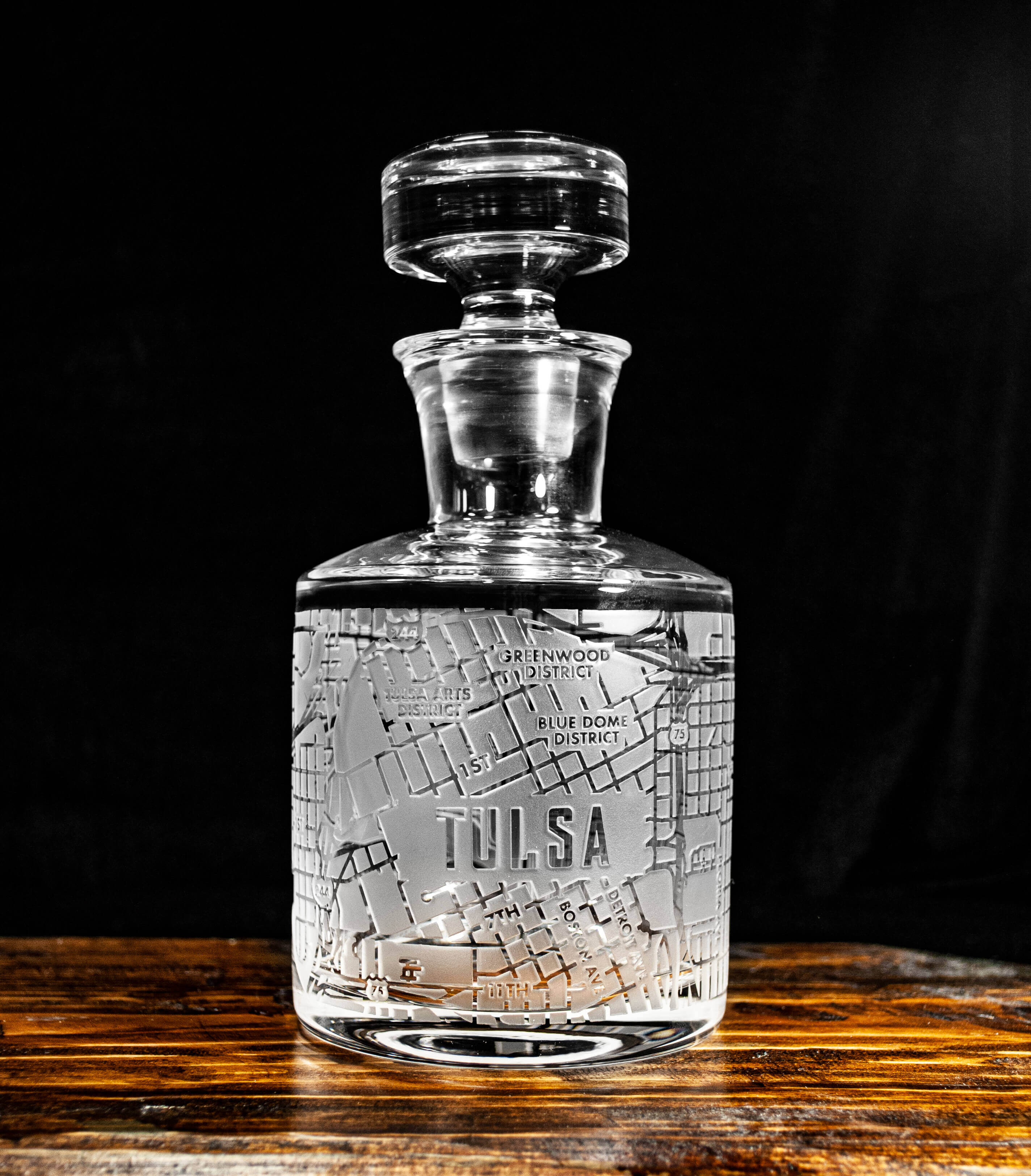 Full Wrap Round Whiskey Decanter : Tulsa Map