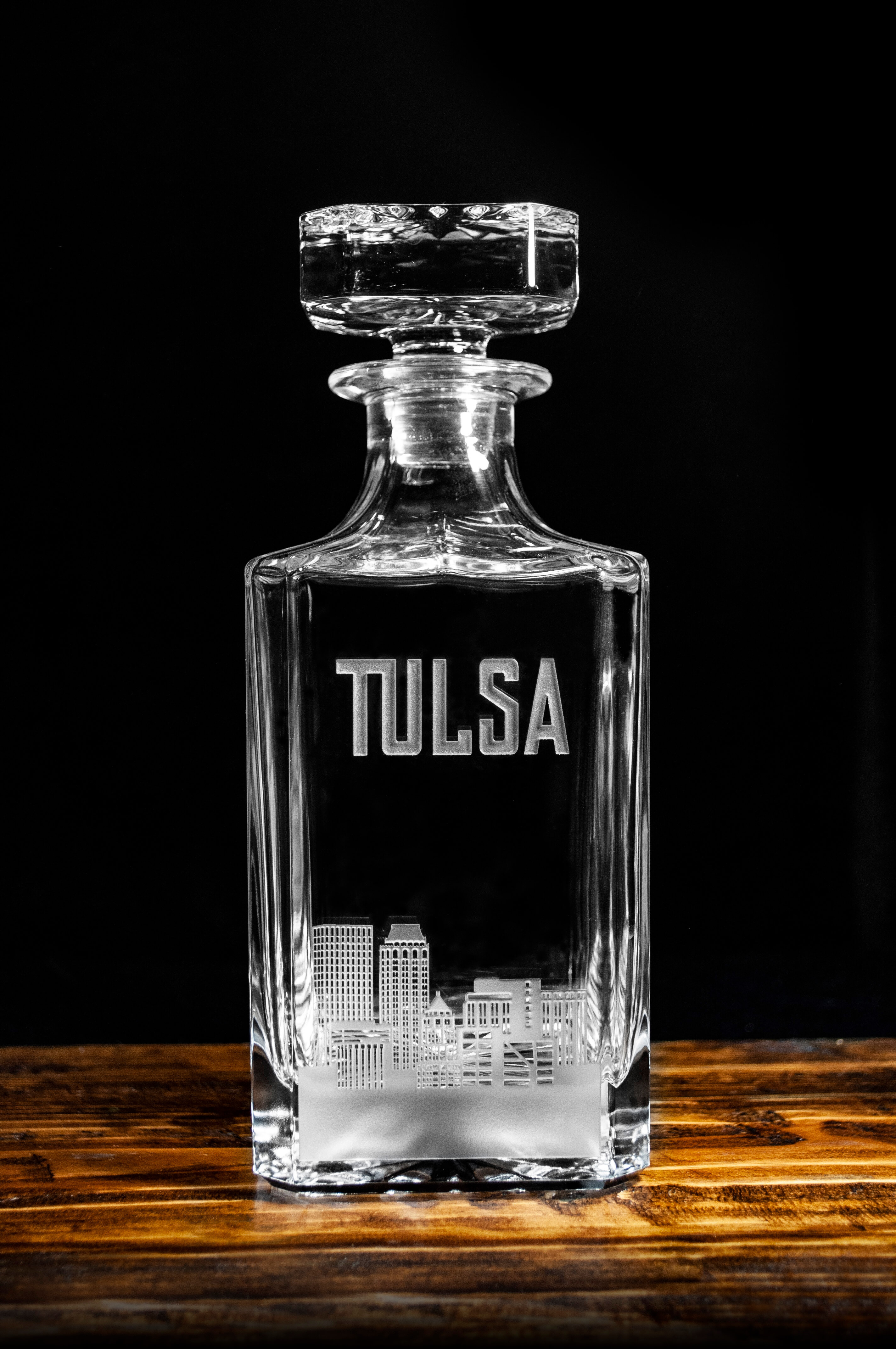 Square Whiskey Decanter : Tulsa Skyline — Front Only